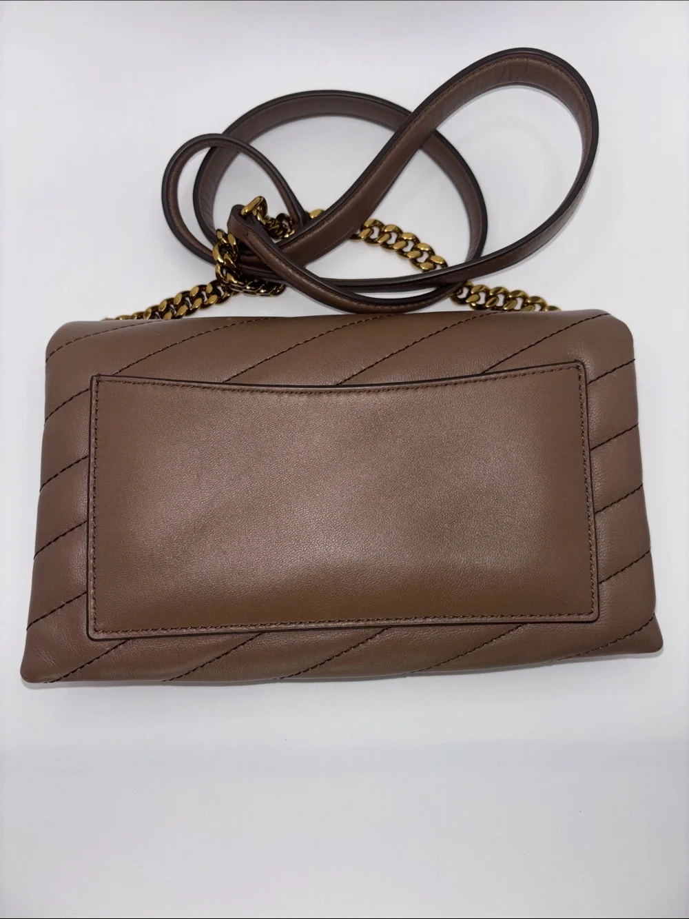 Tory Burch Taupe Chevron Quilted Chain Crossbody